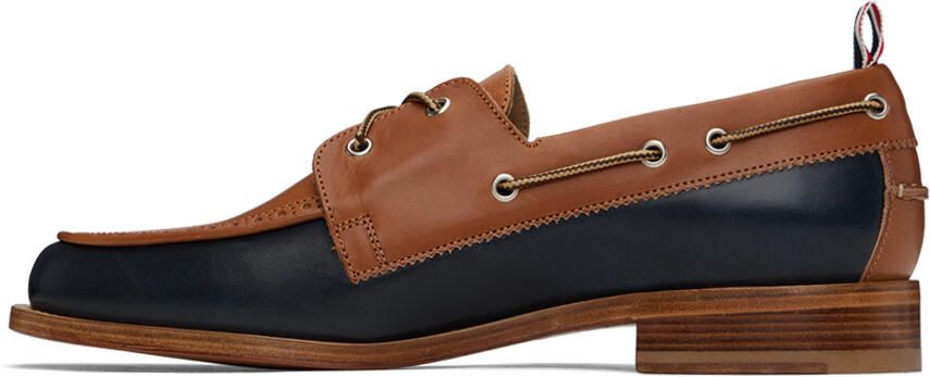 Thom Browne Brown & Navy Perforated Loafers - Picture 3