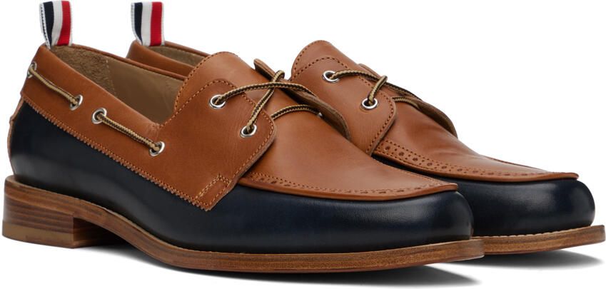 Thom Browne Brown & Navy Perforated Loafers - Picture 2