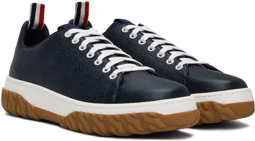Thom Browne Navy Cable Knit Court Low-Top Sneakers - Picture 2