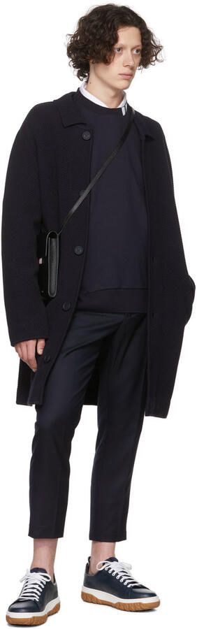 Thom Browne Navy Cable Knit Court Low-Top Sneakers - Picture 4