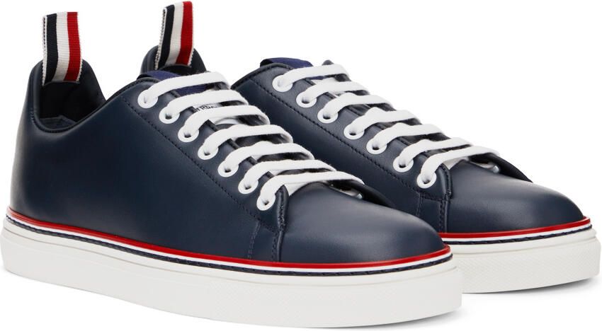 Thom Browne Navy Calfskin Tennis Sneakers - Picture 2
