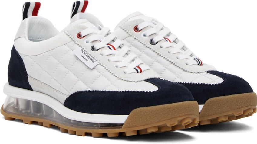 Thom Browne White & Navy Quilted Tech Runner Sneakers - Picture 2
