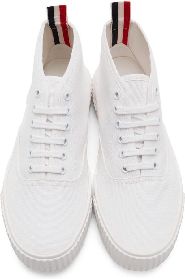 Thom Browne White Mid-Top Heritage Sneakers - Picture 2