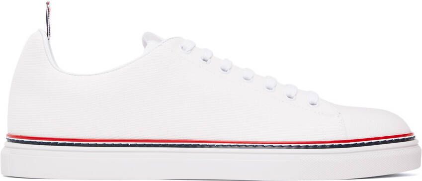Thom Browne White Canvas Tennis Sneakers - Picture 5