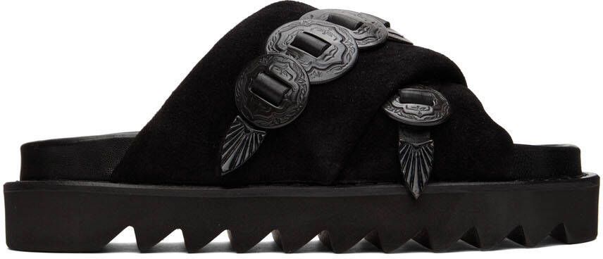 Toga Pulla SSENSE Exclusive Black Suede Cross Strap Sandals - Picture 5