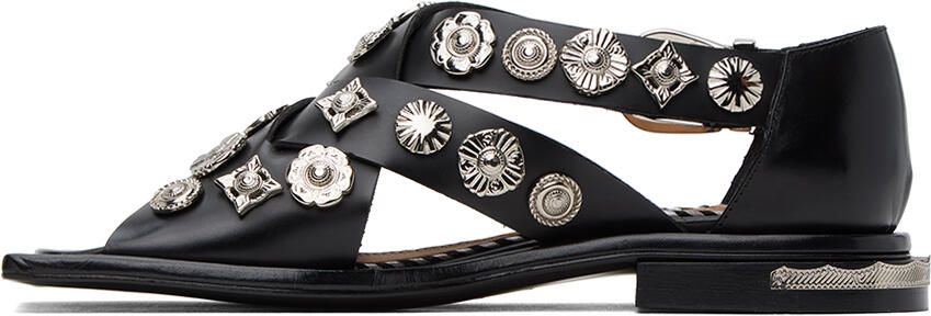 Toga Pulla Black Embellished Sandals - Picture 4