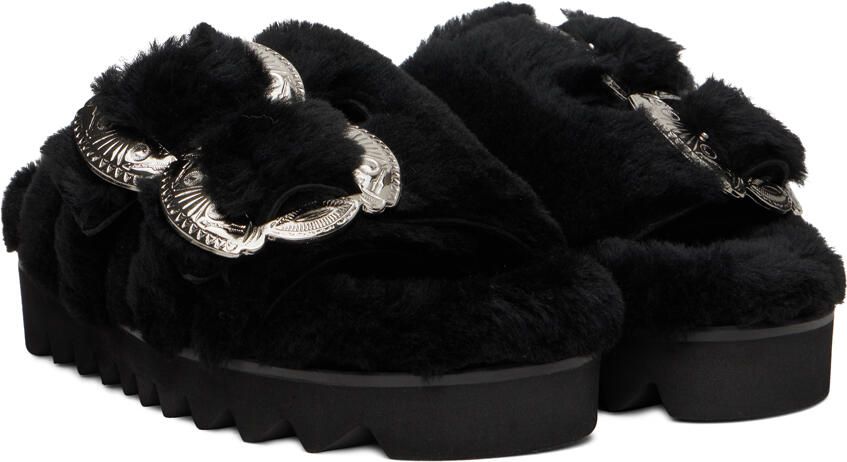 Toga Pulla Black Faux Fur Buckle Sandals