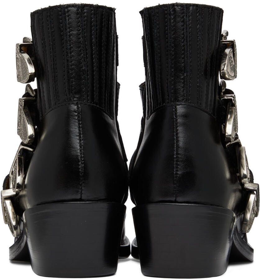 Toga Pulla Black Leather Four Buckle Western Boots