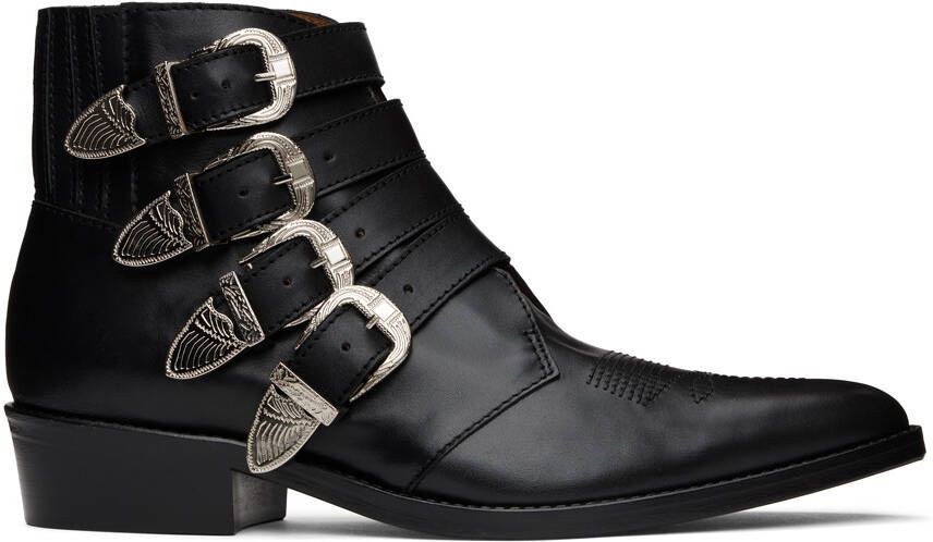 Toga Virilis Black Embellished Buckle Cowboy Boots - Picture 3