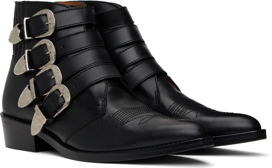 Toga Virilis Black Embellished Buckle Cowboy Boots