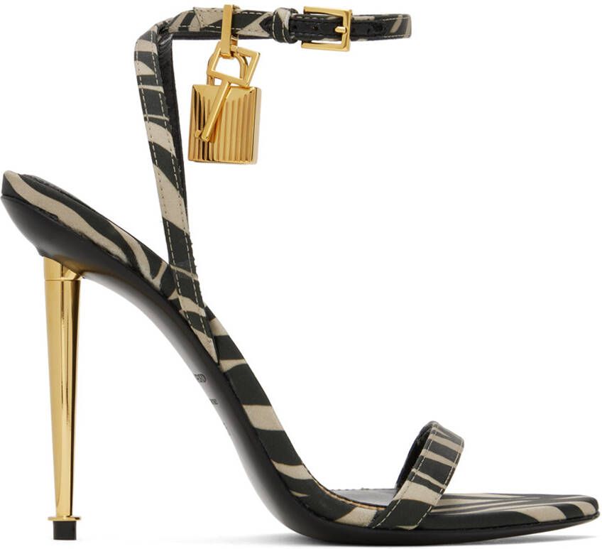 TOM FORD Black & Beige Padlock Pointy Naked Sandals - Picture 5
