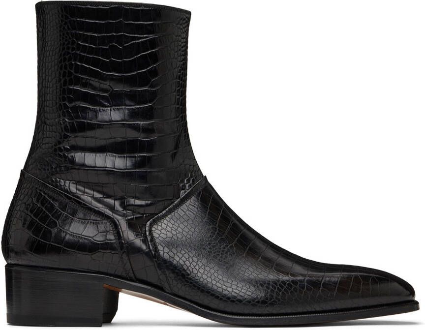 TOM FORD Black Croc-Embossed Boots - Picture 5