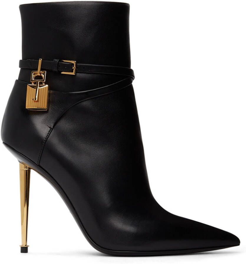 TOM FORD Black Leather Padlock 105 Ankle Boots - Picture 5
