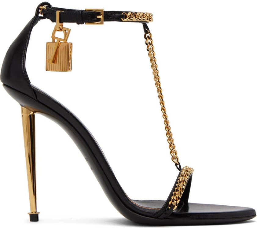 TOM FORD Black Padlock Chain Heeled Sandals - Picture 4