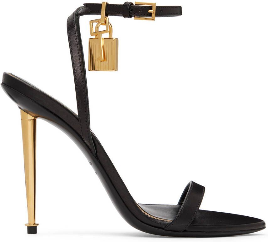 TOM FORD Black Padlock Pointy Naked Heeled Sandals - Picture 6