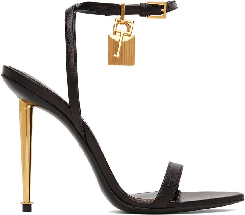 TOM FORD Black Padlock Pointy Naked Heeled Sandals - Picture 3