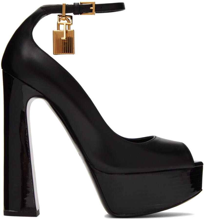 TOM FORD Black Peep Toe Platform Heeled Sandals - Picture 2