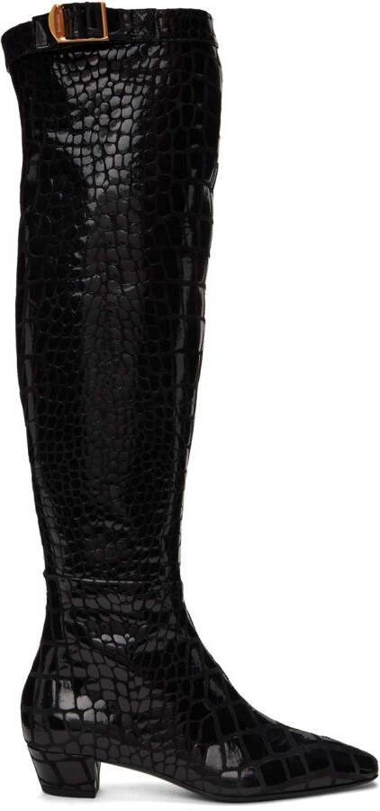 TOM FORD Black Printed Leather Boots - Picture 5