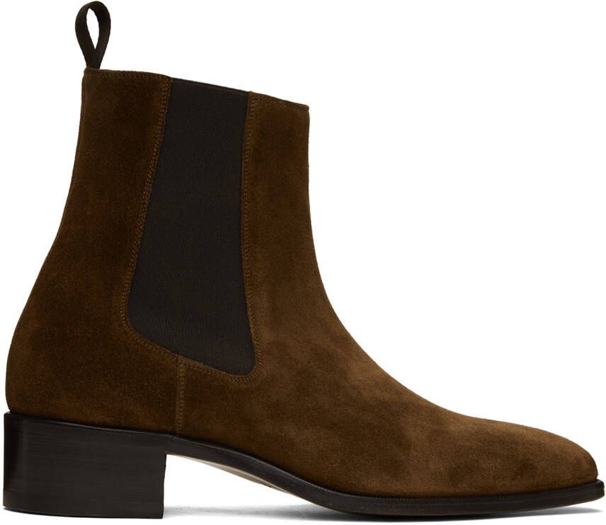 TOM FORD Brown Leather Chelsea Boots - Picture 5
