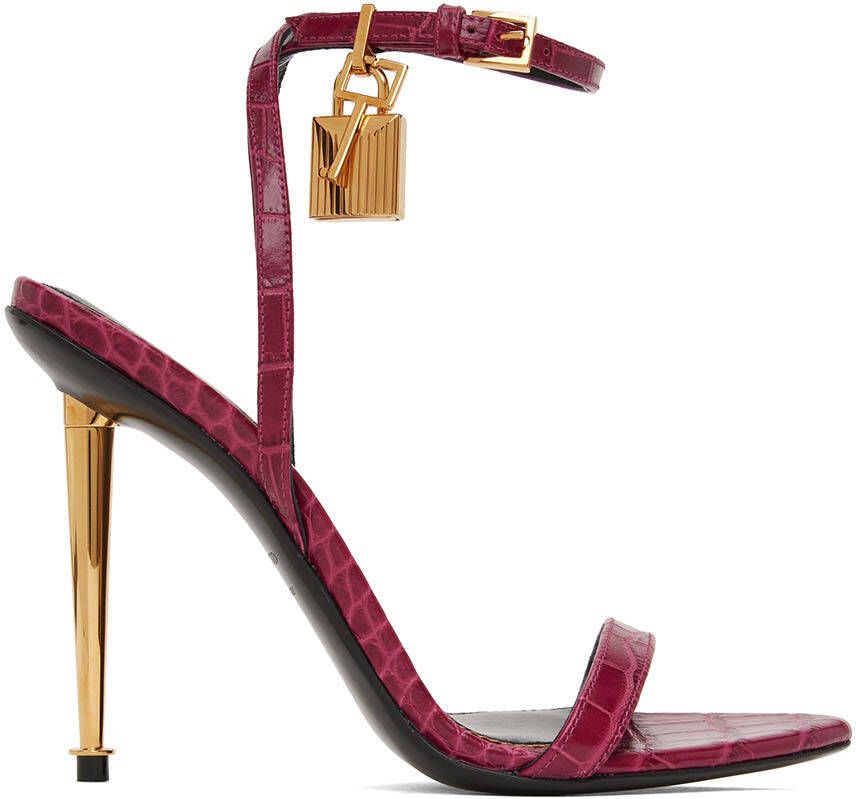 TOM FORD Burgundy Padlock Pointy Naked Heeled Sandals - Picture 5