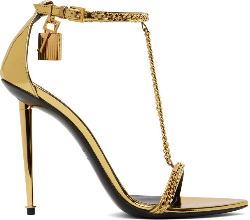 TOM FORD Gold Laminated Heeled Sandals - Picture 3