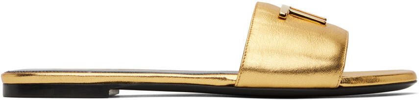 TOM FORD Gold Metallic Slides - Picture 4