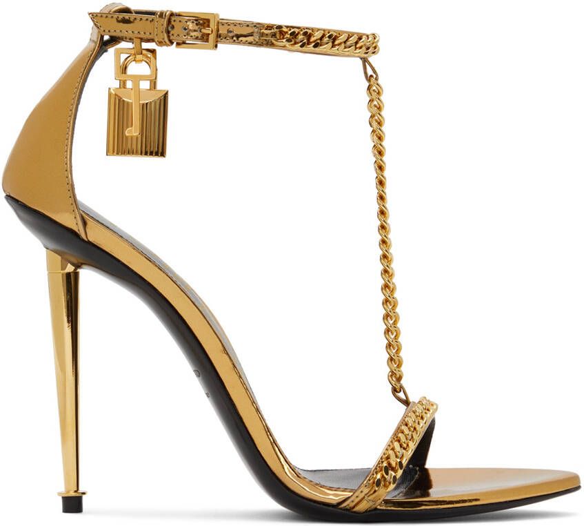 TOM FORD Gold Mirror Padlock Pointy Heeled Sandals - Picture 5