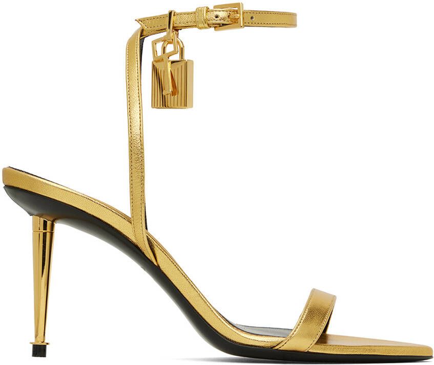 TOM FORD Gold Padlock Heeled Sandals - Picture 5
