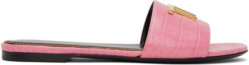 TOM FORD Pink Croc-Embossed Slides - Picture 4