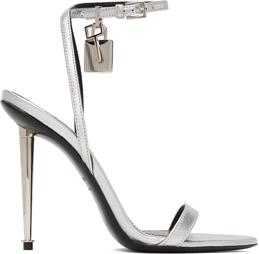 TOM FORD Silver Padlock Pointy Naked Sandals - Picture 2