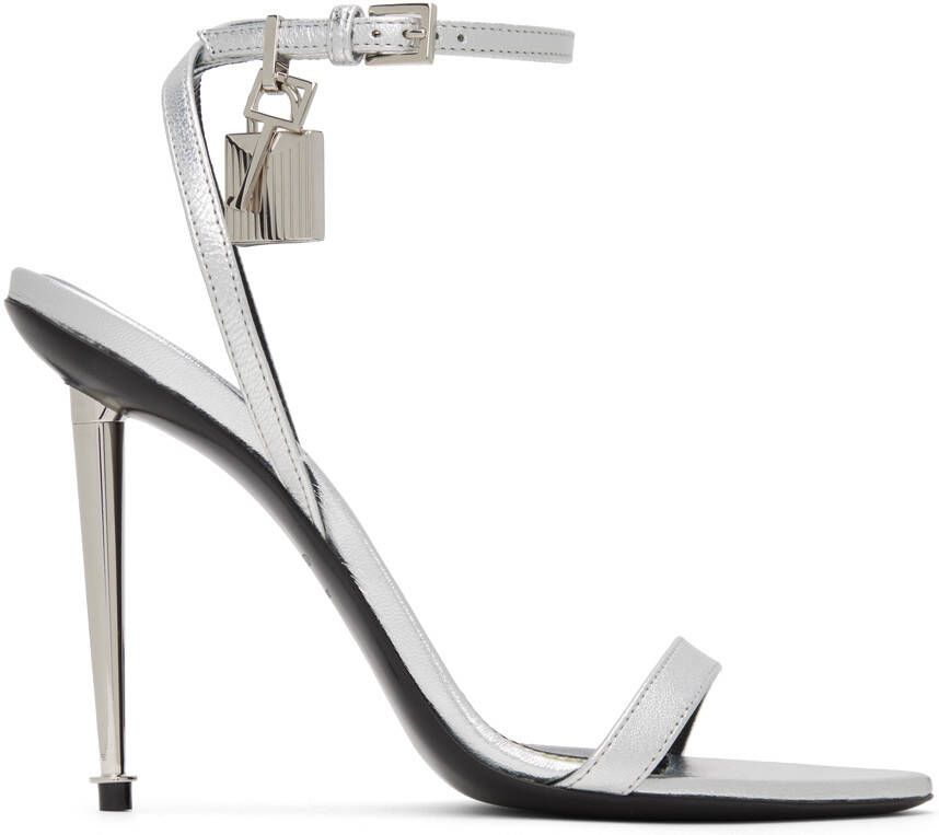 TOM FORD Silver Padlock Pointy Naked Sandals - Picture 6