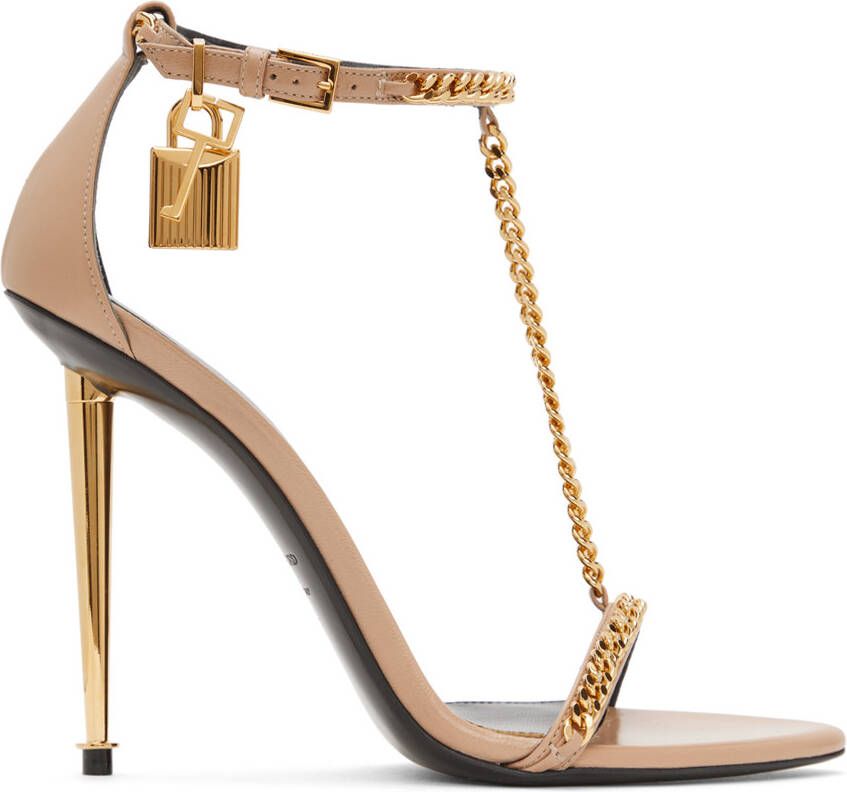 TOM FORD Tan Padlock Pointy Naked Heeled Sandals - Picture 5