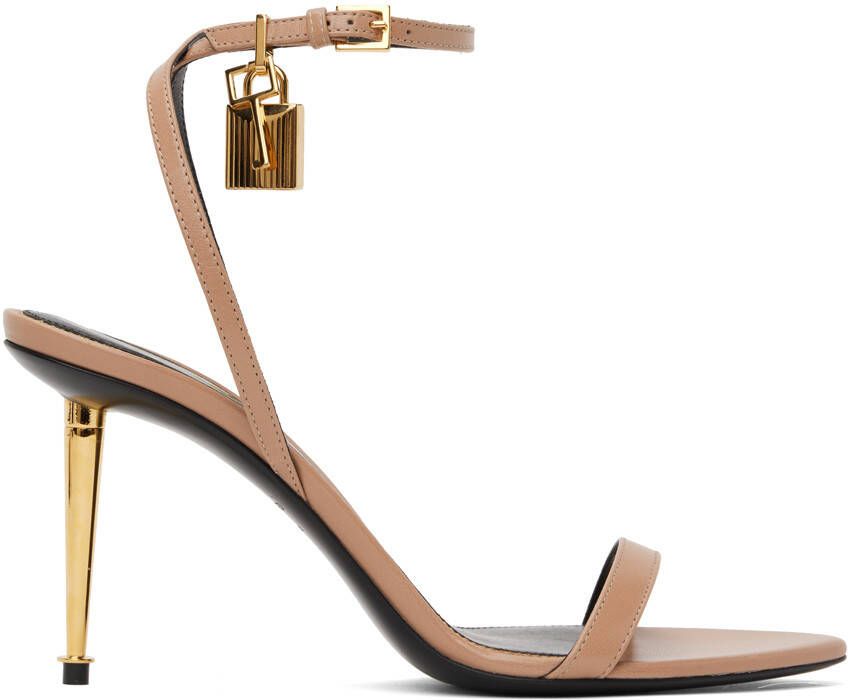 TOM FORD Taupe Padlock Pointed Naked Heeled Sandals - Picture 5