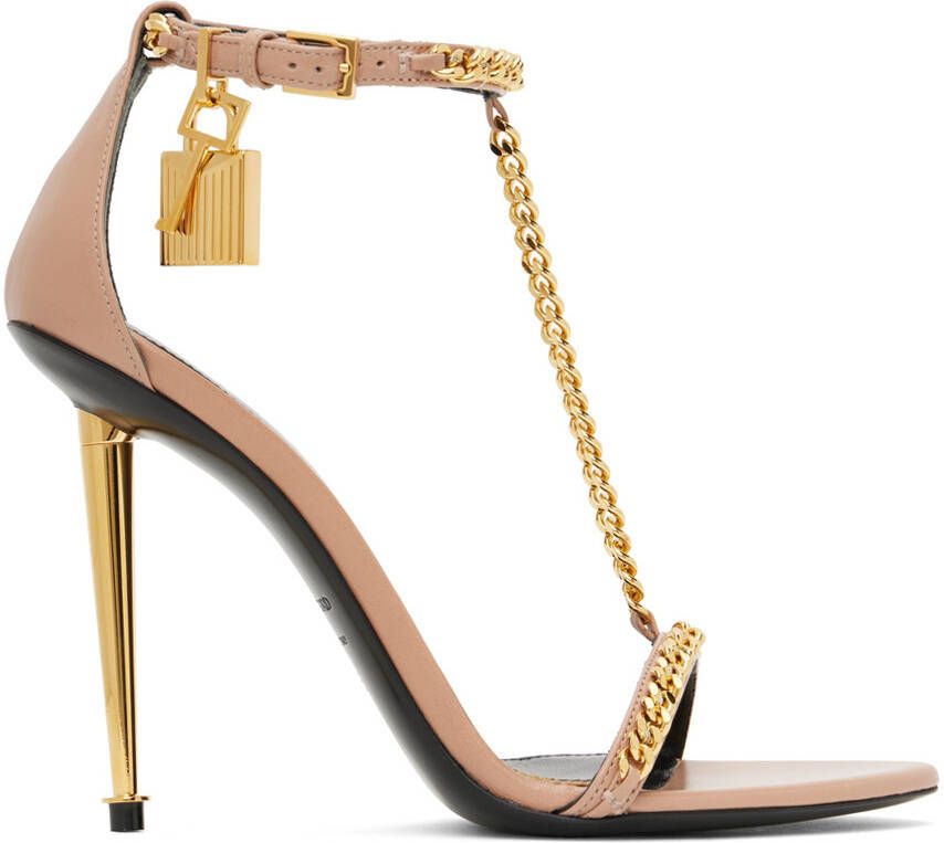 TOM FORD Taupe Padlock Pointy Naked Heeled Sandals - Picture 5