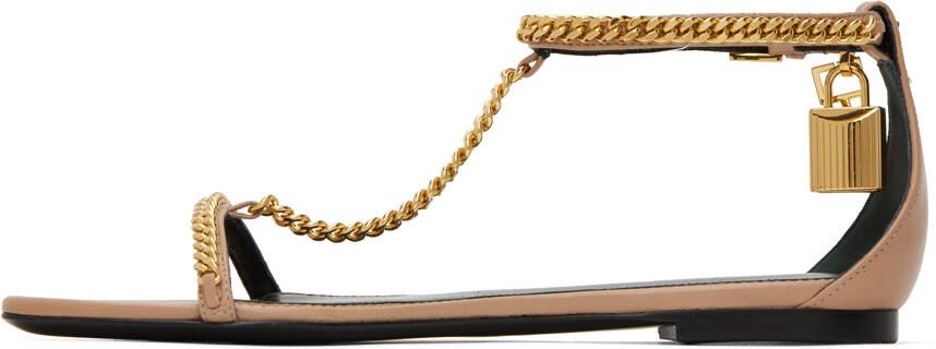 TOM FORD Beige Padlock Chain Flat Sandals - Picture 3