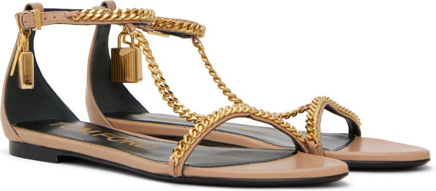 TOM FORD Beige Padlock Chain Flat Sandals - Picture 2