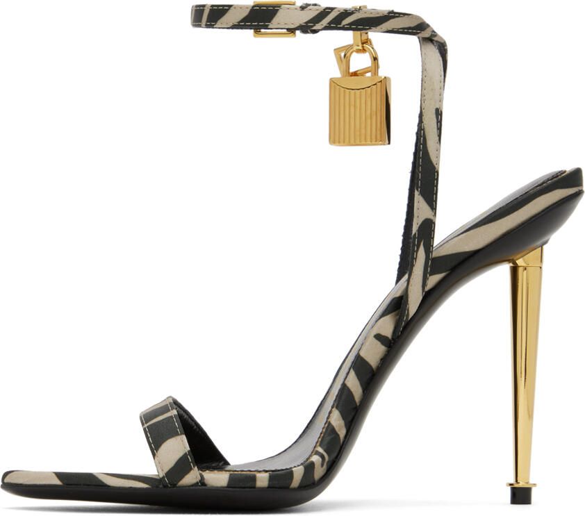 TOM FORD Black & Beige Padlock Pointy Naked Sandals - Picture 3