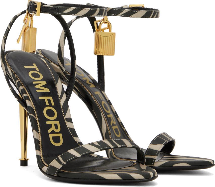 TOM FORD Black & Beige Padlock Pointy Naked Sandals - Picture 2