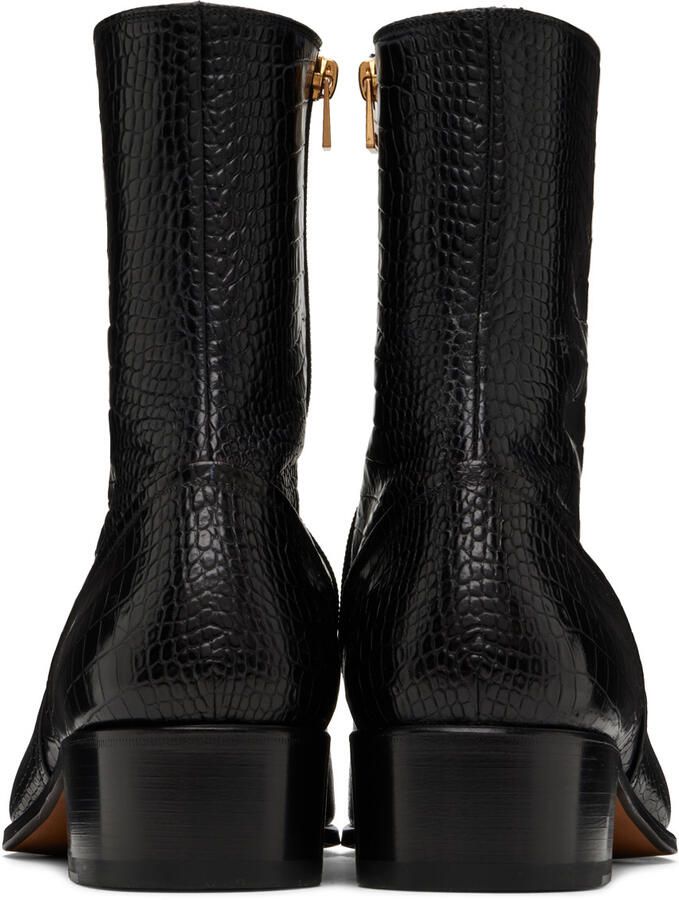 TOM FORD Black Croc-Embossed Boots - Picture 2