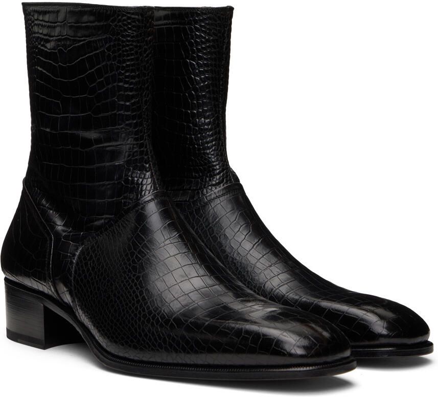 TOM FORD Black Croc-Embossed Boots