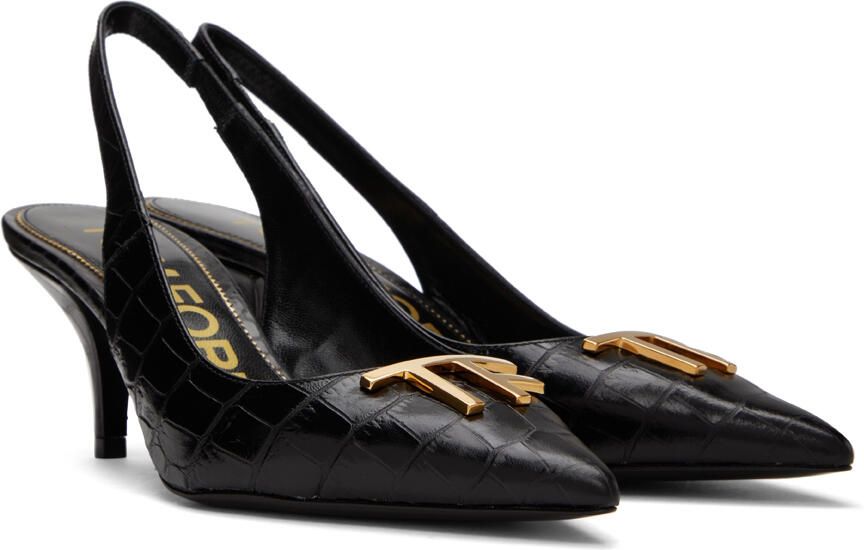 TOM FORD Black Croc Slingback Heels - Picture 2