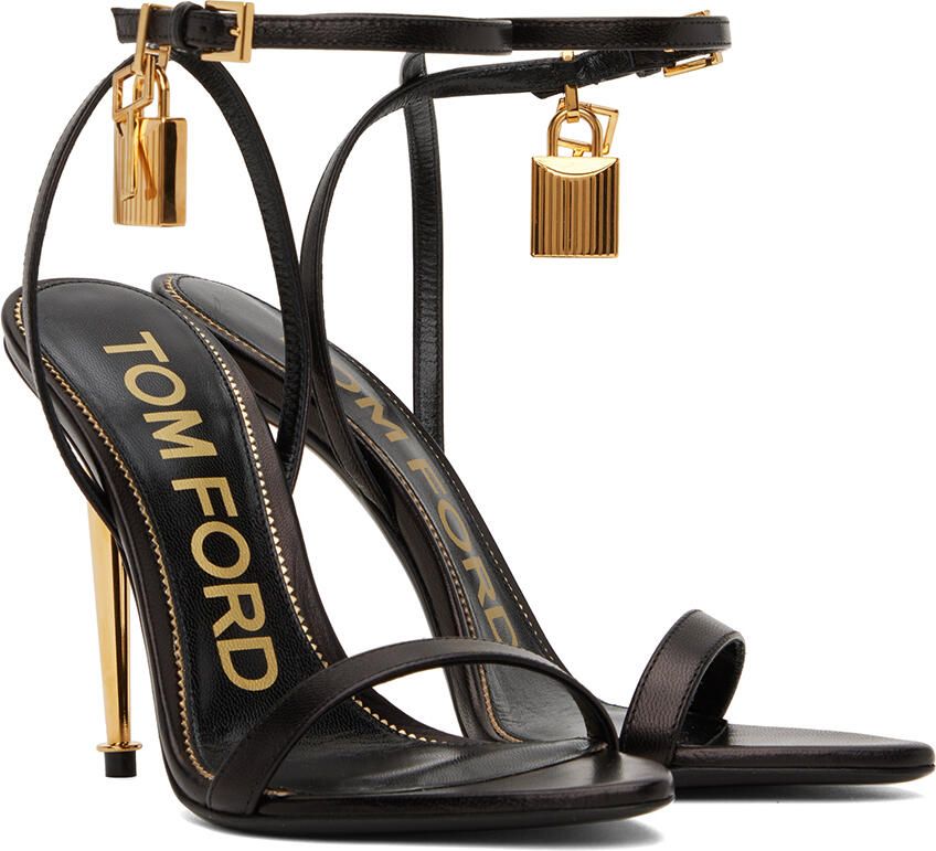 TOM FORD Black Padlock Pointy Naked Heeled Sandals - Picture 2