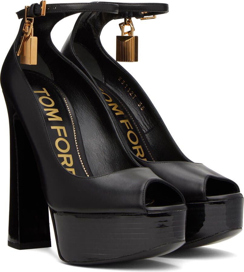 TOM FORD Black Peep Toe Platform Heeled Sandals - Picture 3