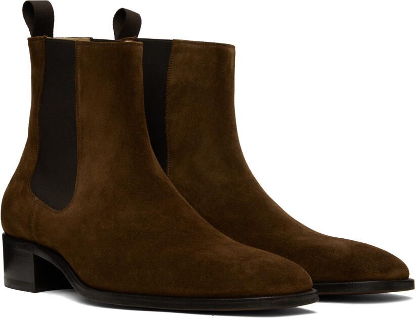 TOM FORD Brown Leather Chelsea Boots - Picture 3