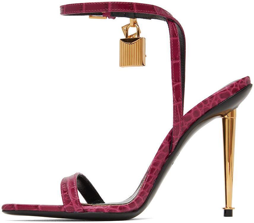 TOM FORD Burgundy Padlock Pointy Naked Heeled Sandals - Picture 2