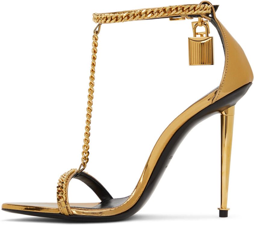 TOM FORD Gold Mirror Padlock Pointy Heeled Sandals - Picture 3