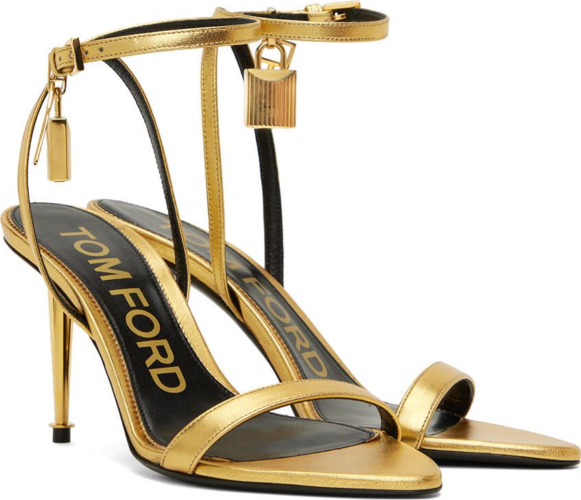 TOM FORD Gold Padlock Heeled Sandals - Picture 2