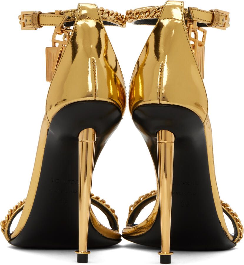 TOM FORD Gold Laminated Heeled Sandals - Picture 7