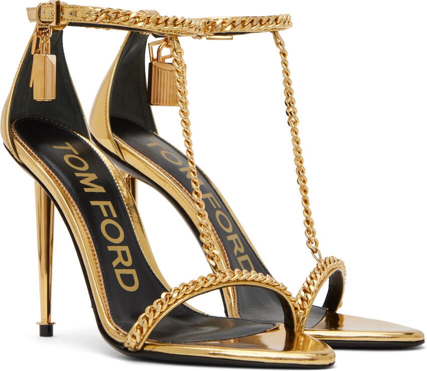 TOM FORD Gold Laminated Heeled Sandals - Picture 4