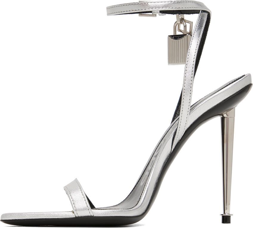 TOM FORD Silver Padlock Pointy Naked Sandals - Picture 3